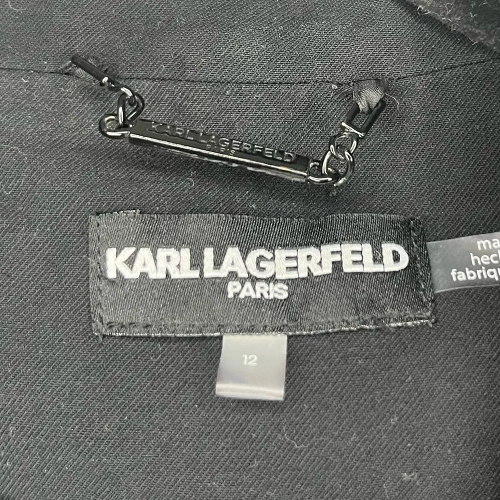 KARL LAGERFELD Zip Pocket Dark Academia Preppy Double Breasted Longlined Blazer - Picture 9 of 12